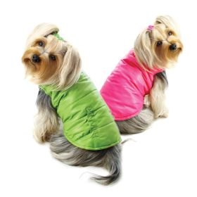 Reversible Parka Vest with Ruffle Trims (Color: Lime/Pink, size: S)