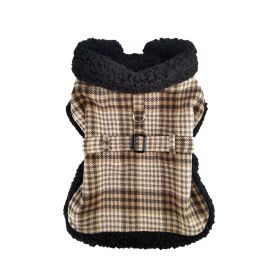 Sherpa-Lined Dog Harness Coat (Color: Brown & White Plaid, size: X-Large)