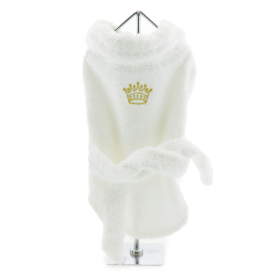 White Gold Crown Cotton Dog Bathrobe by Doggie Design (size: X-Large)