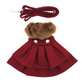 Wool Fur-Trimmed Dog Harness Coat (Color: Burgundy, size: large)