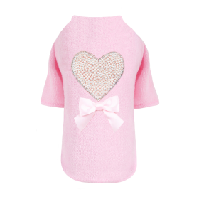 Pearl Heart Dog Sweater (Color: Baby Pink, size: XS)