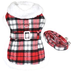 Sherpa-Lined Dog Harness Coat (Color: Red & White Plaid, size: medium)