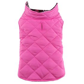 Reversible Fleece Lined Puffer Dog Coat (Color: Pink Plaid, size: medium)