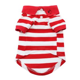 Striped Dog Polo (Color: Flame Scarlet Red and White, size: medium)