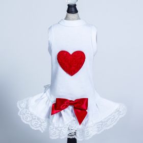 Puff Heart Lace Dog Dress (Color: Red, size: LG)