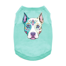 Sugar Skull Dog Shirt (Color: Teal, size: X-Small)